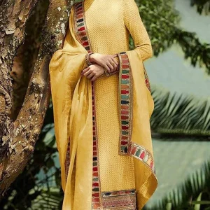 Yellow Georgette Embroidered Churidar Suit for Eid